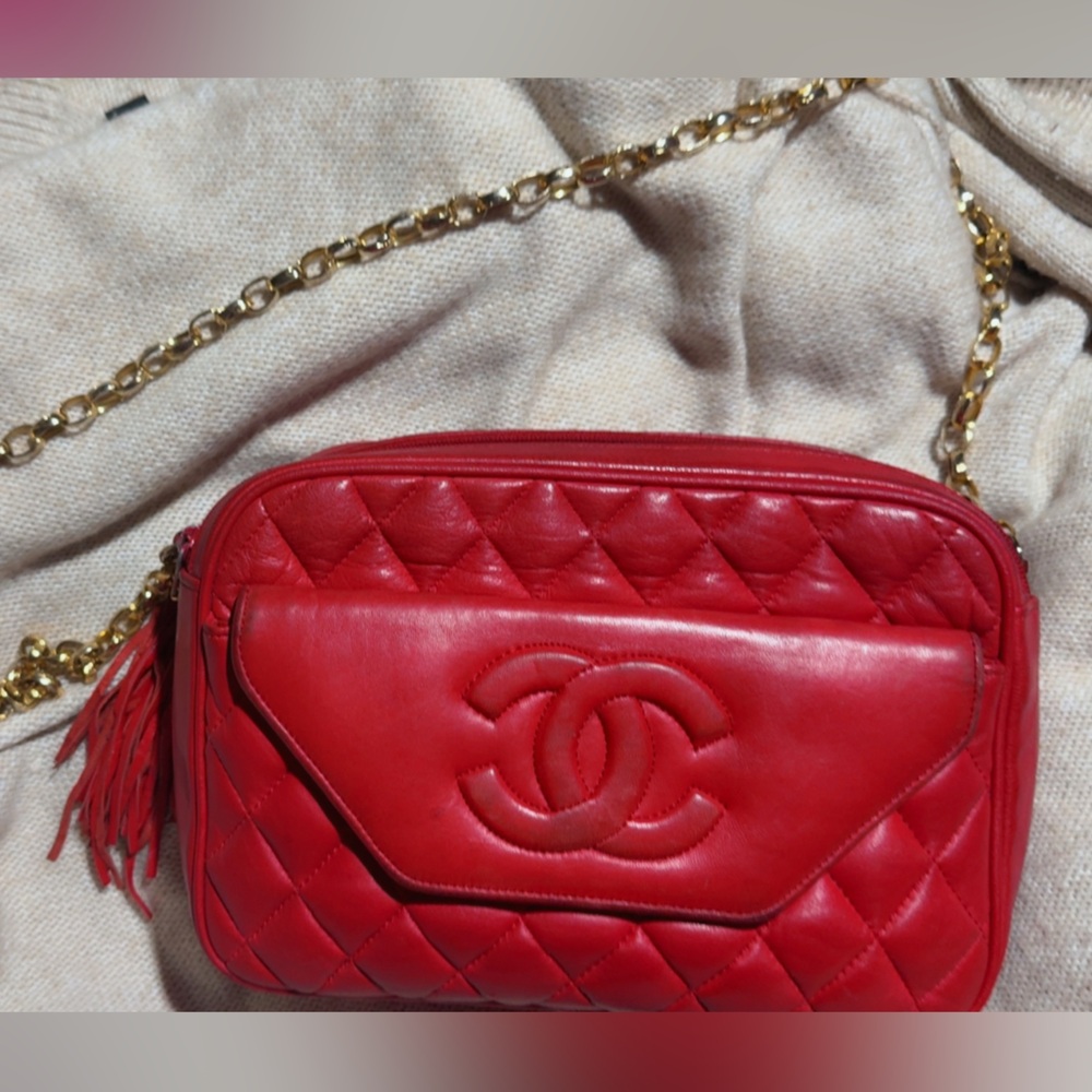CHANEL Red Quilted Crossbody Bag